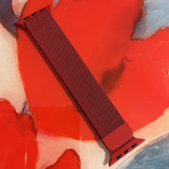 Red and Silver Milanese Loop Watch Band - Picture 2 of 3